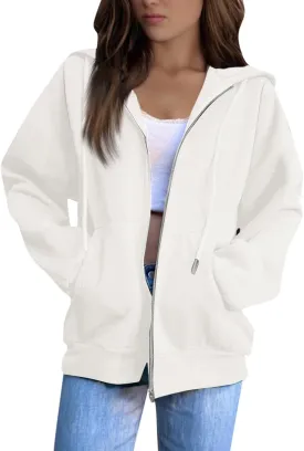 2025 Us Women'S Lightweight Casual Hooded Sweatshirts With Long Sleeves Pockets And Secure Zip Closure Oversized Thin Jacket