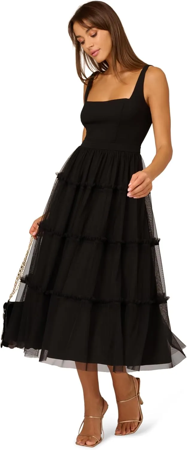Adrianna Papell Women's Knit and Mesh Midi Dress