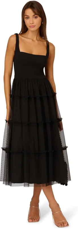 Adrianna Papell Women's Knit and Mesh Midi Dress