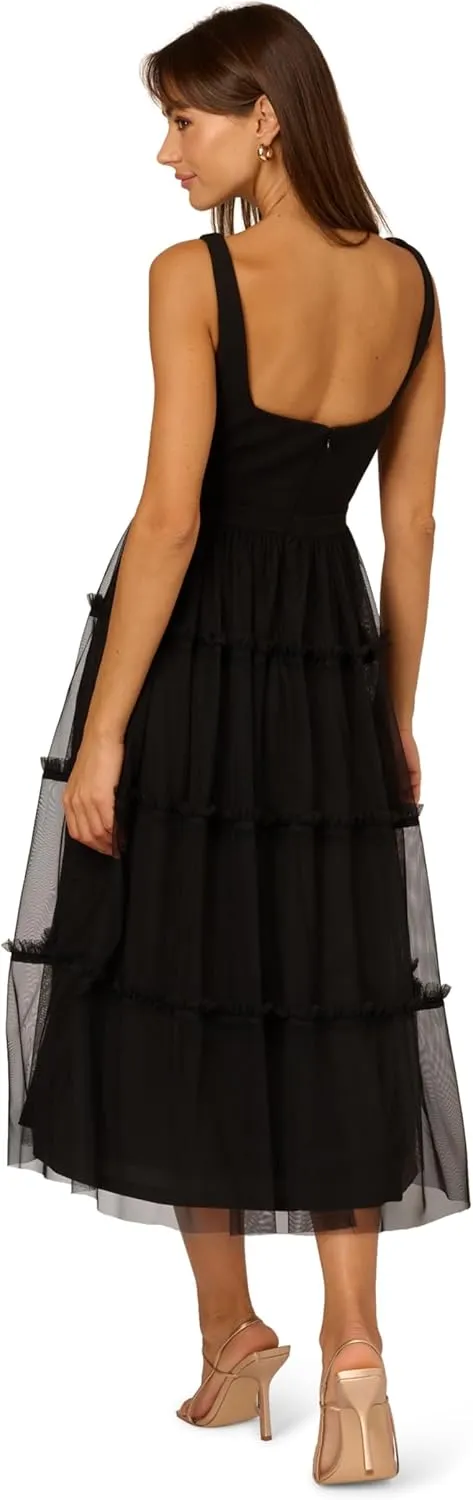 Adrianna Papell Women's Knit and Mesh Midi Dress