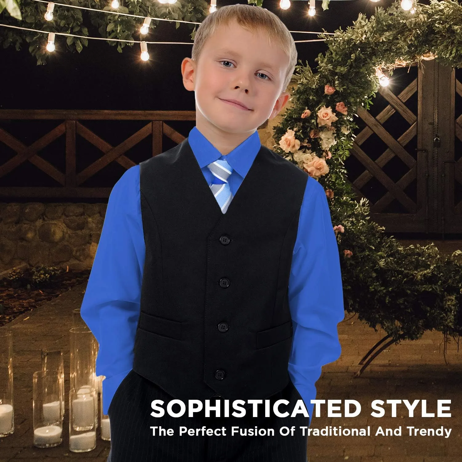 Alberto Danelli Boys Dress Shirt with Matching Tie and Handkerchief, Long Sleeve Button Down, Pocket