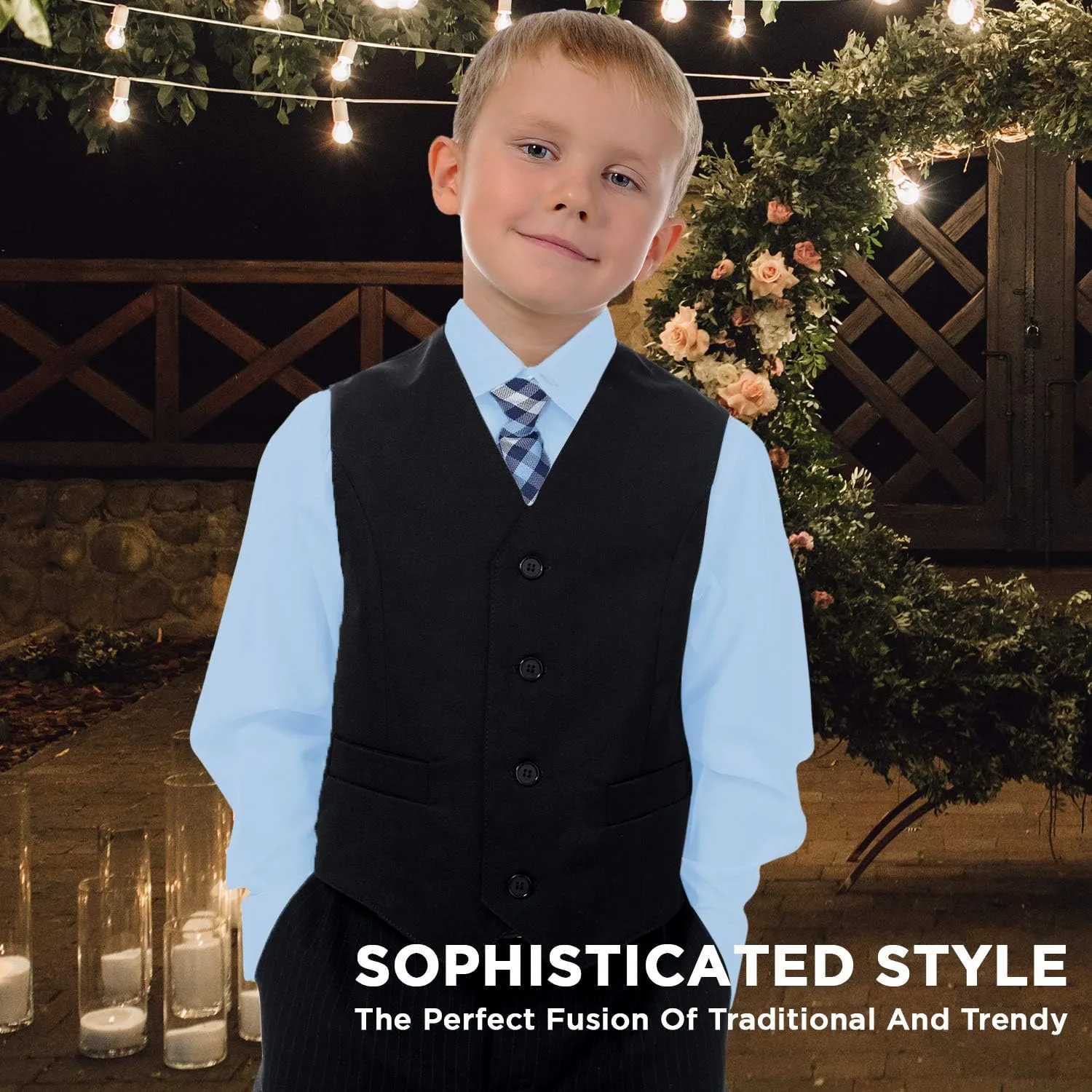 Alberto Danelli Boys Dress Shirt with Matching Tie and Handkerchief, Long Sleeve Button Down, Pocket