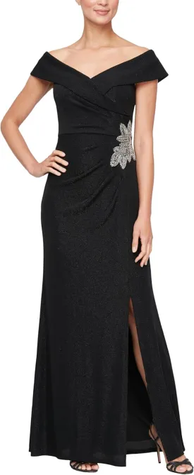 Alex Evenings Women's Off The Shoulder Fit and Flare Dress, Lace and Sequined Elegance for Mother of The Bride Or Groom