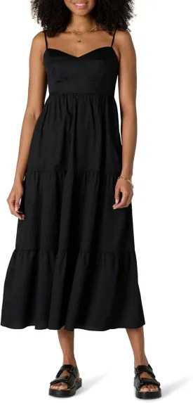 Amazon Essentials Women's Fit and Flare Empire Waisted Cotton Sateen Tiered Maxi Dress