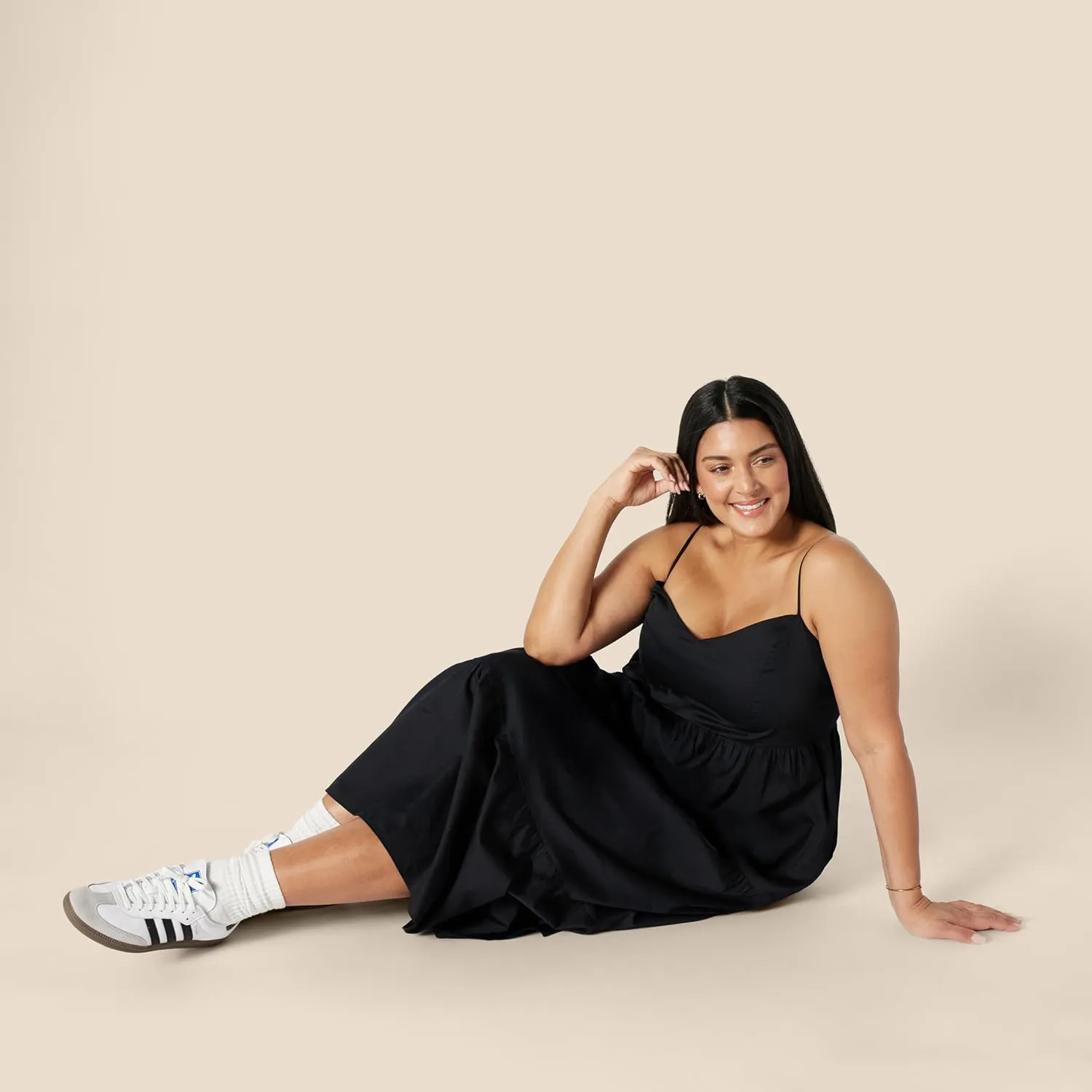 Amazon Essentials Women's Fit and Flare Empire Waisted Cotton Sateen Tiered Maxi Dress