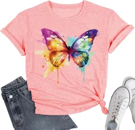 Butterfly Shirts for Women Butterfly Graphic Tops Womens Vacation T-Shirt Nature Lover Tee