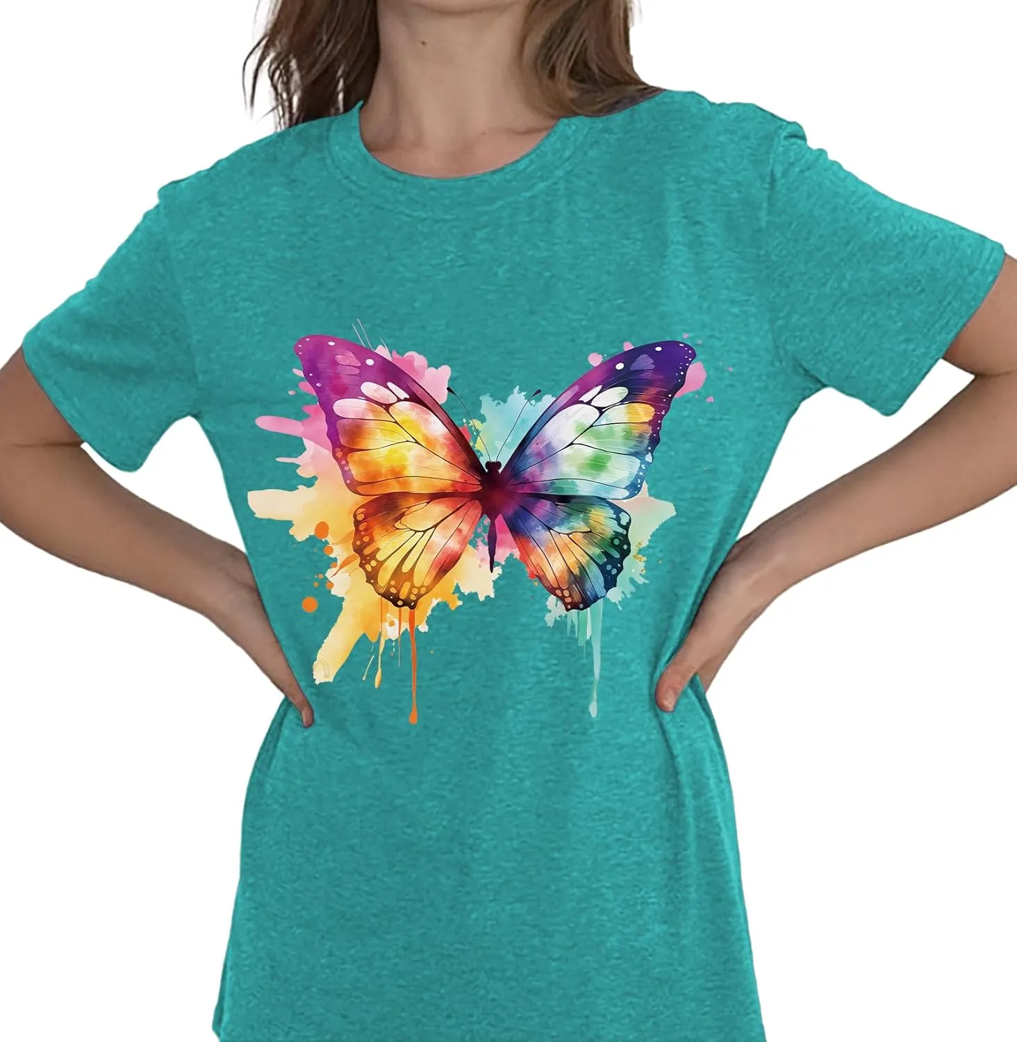 Butterfly Shirts for Women Butterfly Graphic Tops Womens Vacation T-Shirt Nature Lover Tee