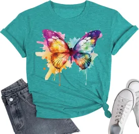 Butterfly Shirts for Women Butterfly Graphic Tops Womens Vacation T-Shirt Nature Lover Tee