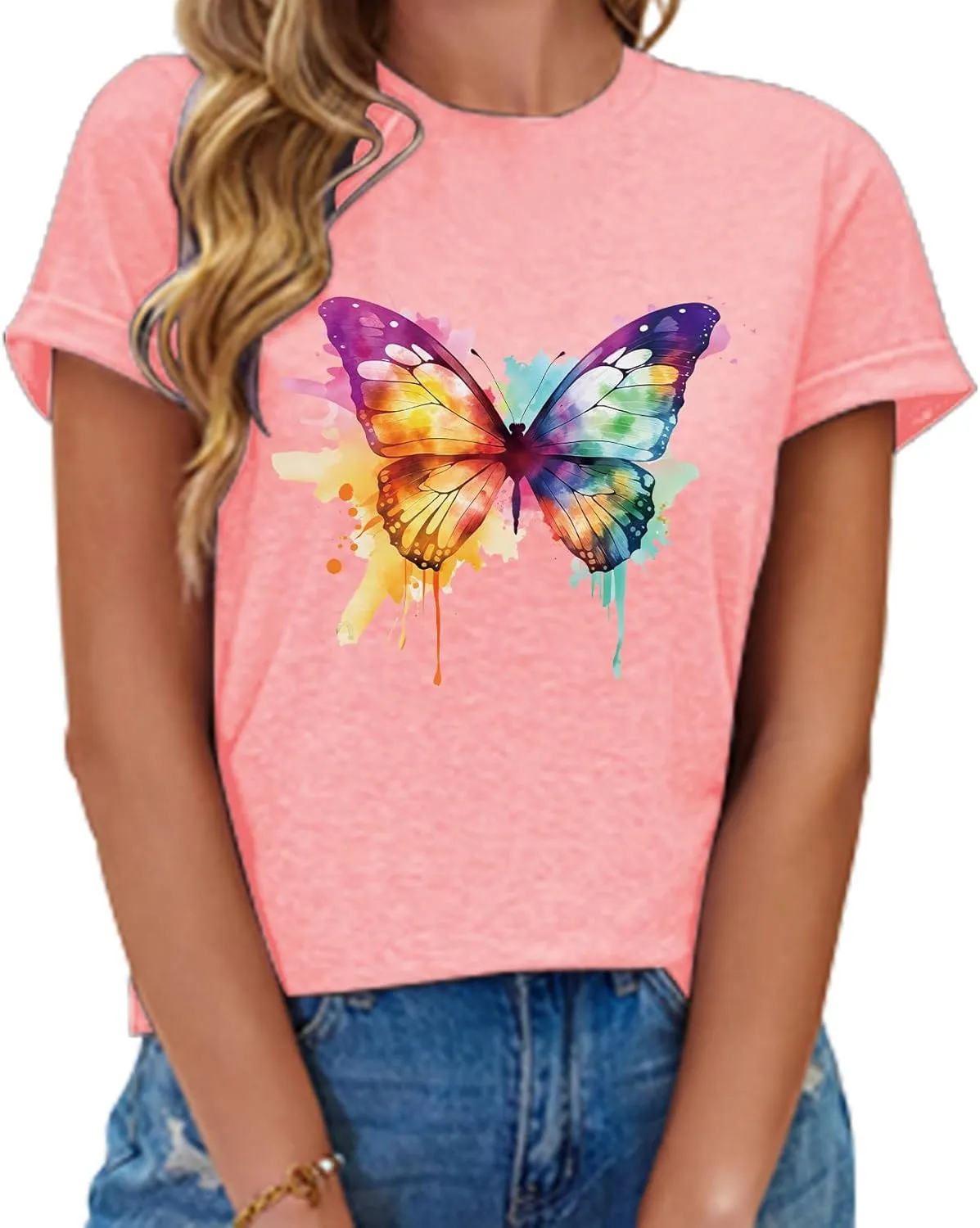 Butterfly Shirts for Women Butterfly Graphic Tops Womens Vacation T-Shirt Nature Lover Tee
