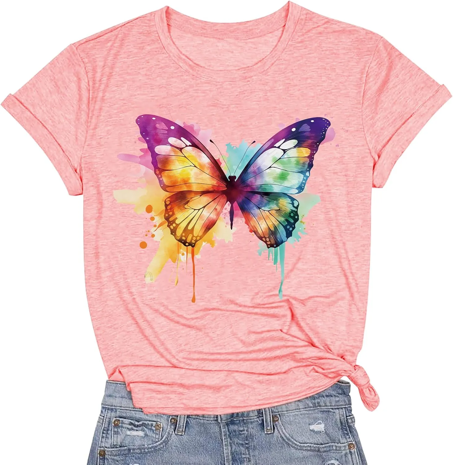 Butterfly Shirts for Women Butterfly Graphic Tops Womens Vacation T-Shirt Nature Lover Tee