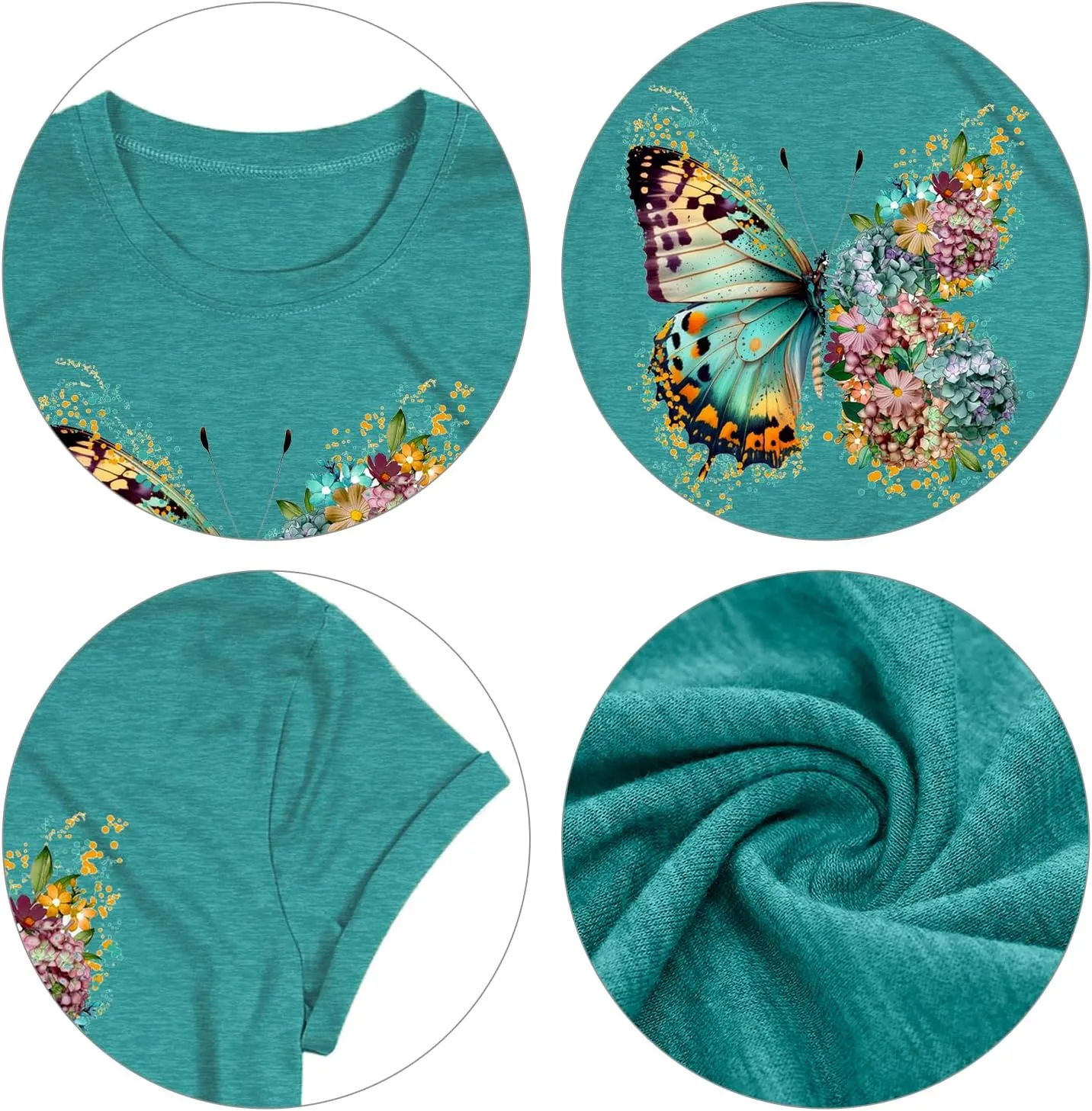 Butterfly Shirts for Women Vintage Floral Tee Shirt Butterfly Graphic Tops Womens Vacation T-Shirt Nature Lover Tee