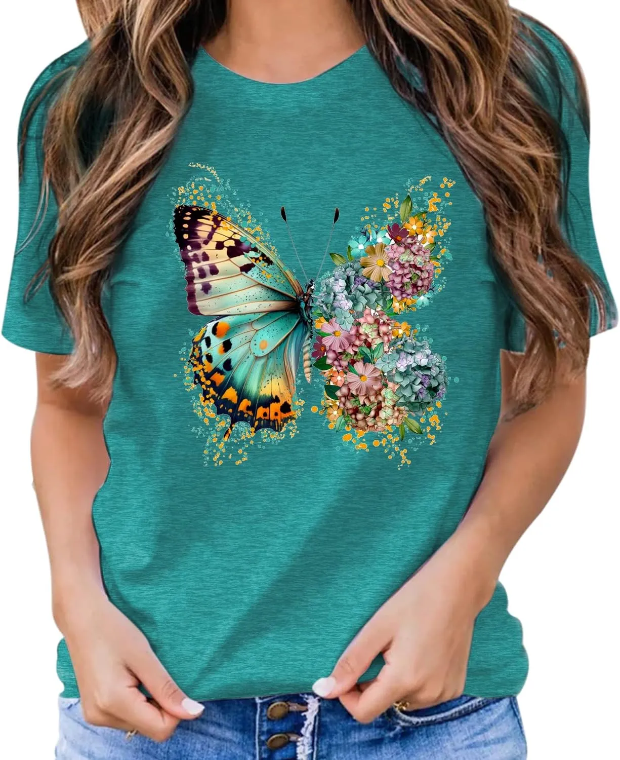 Butterfly Shirts for Women Vintage Floral Tee Shirt Butterfly Graphic Tops Womens Vacation T-Shirt Nature Lover Tee