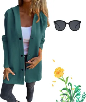 Cedar and Ash Jacket, Casual Single Breasted Hooded Jacket Spring and Fall, Long Sleeve Solid Color Trench Coat with Pockets