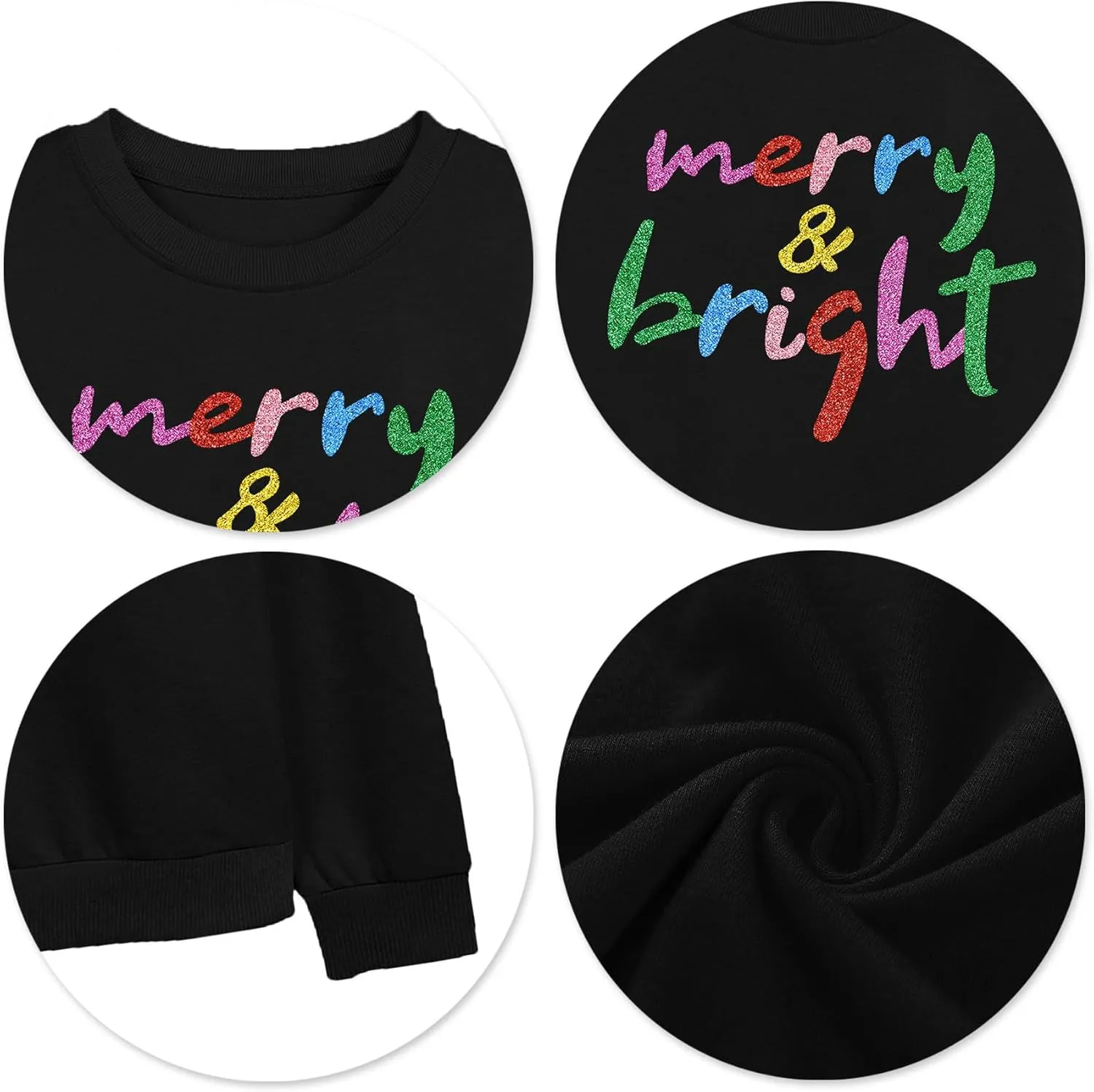 Christmas Sweatshirt Women Merry and Bright Christmas T-Shirt Funny Xmas Lights Blouse Tops Holiday Shirts