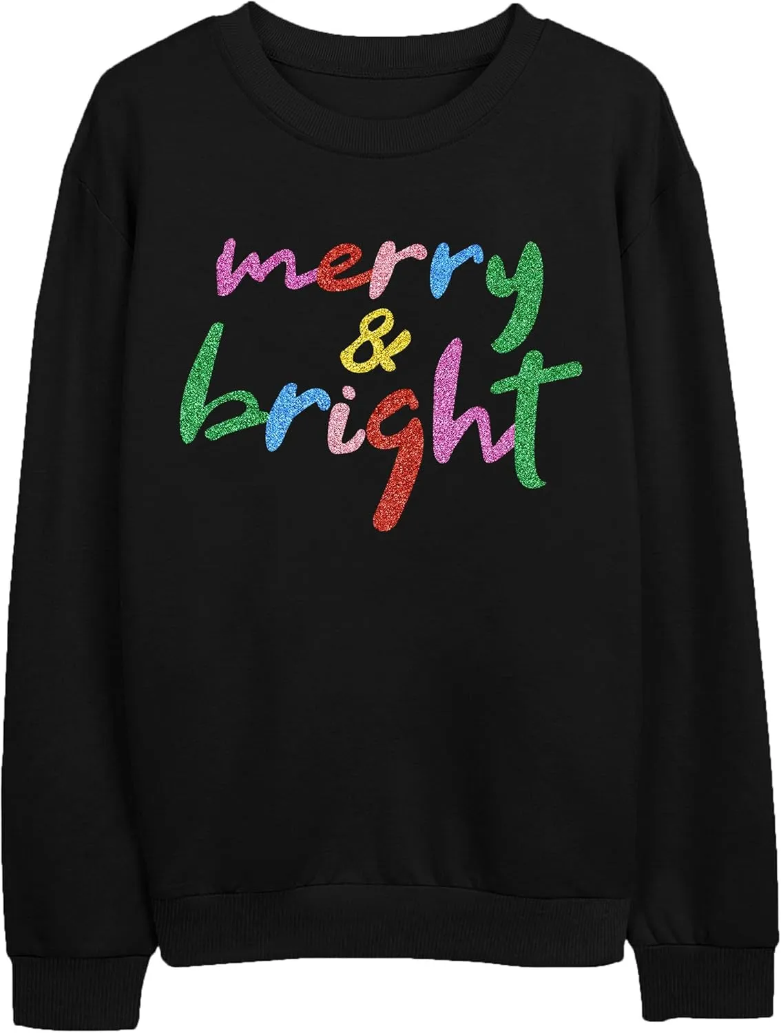 Christmas Sweatshirt Women Merry and Bright Christmas T-Shirt Funny Xmas Lights Blouse Tops Holiday Shirts