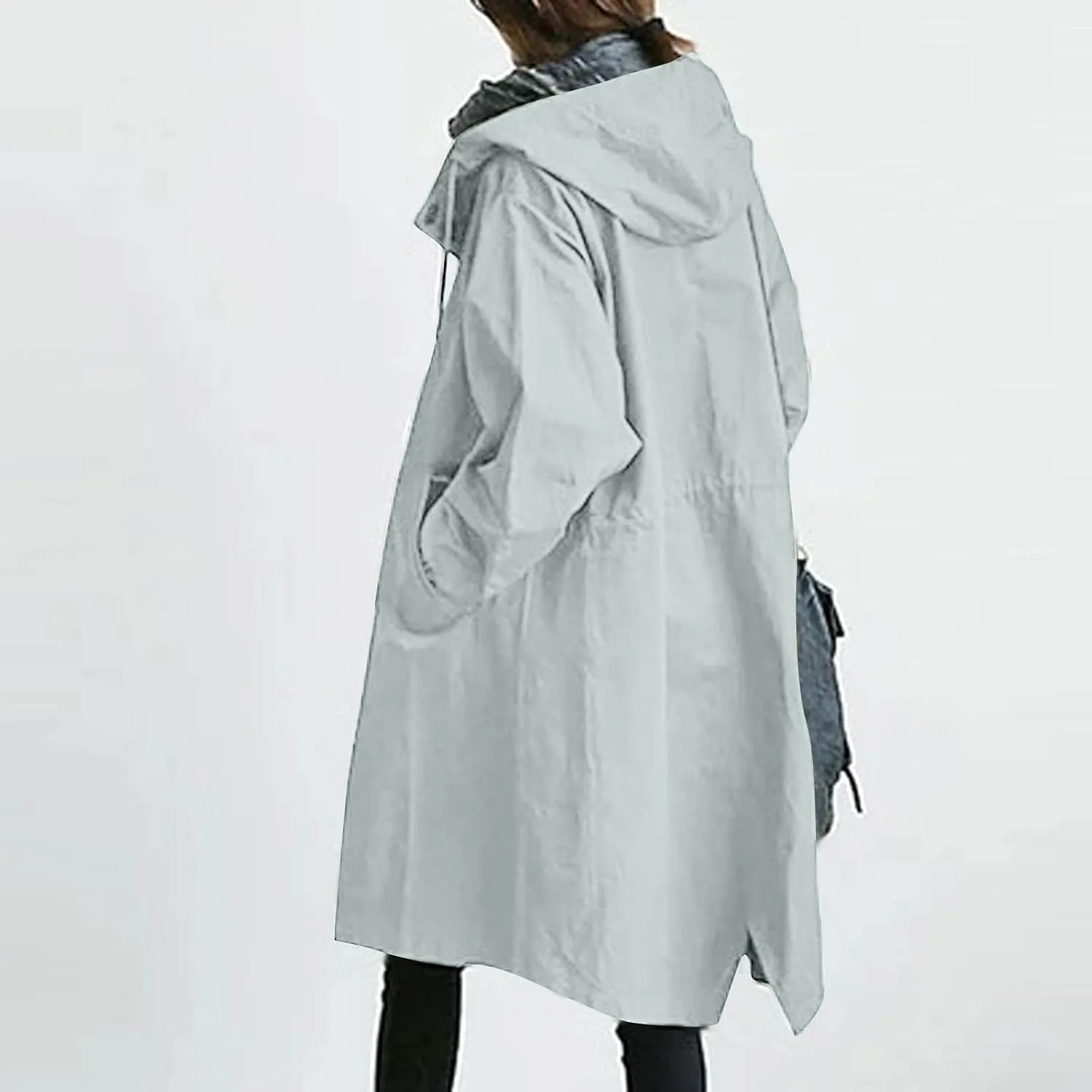 COTECRAM Women's Trench Jackets Plus Size Casual Long Rain Jacket Fashion Winter Hooded Oversized Windbreaker Coats Outerwear