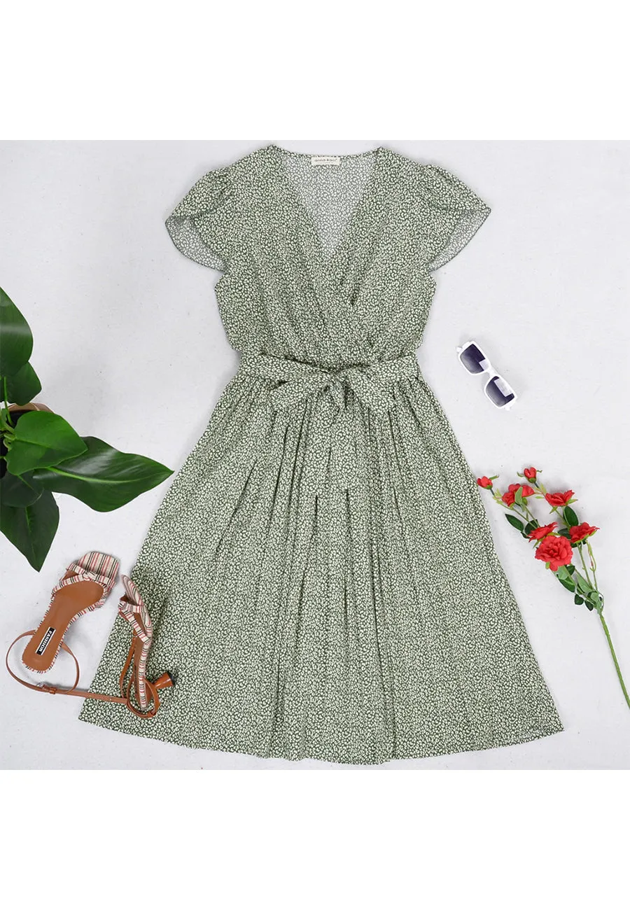Ditsy Floral Tulip Sleeve Dress