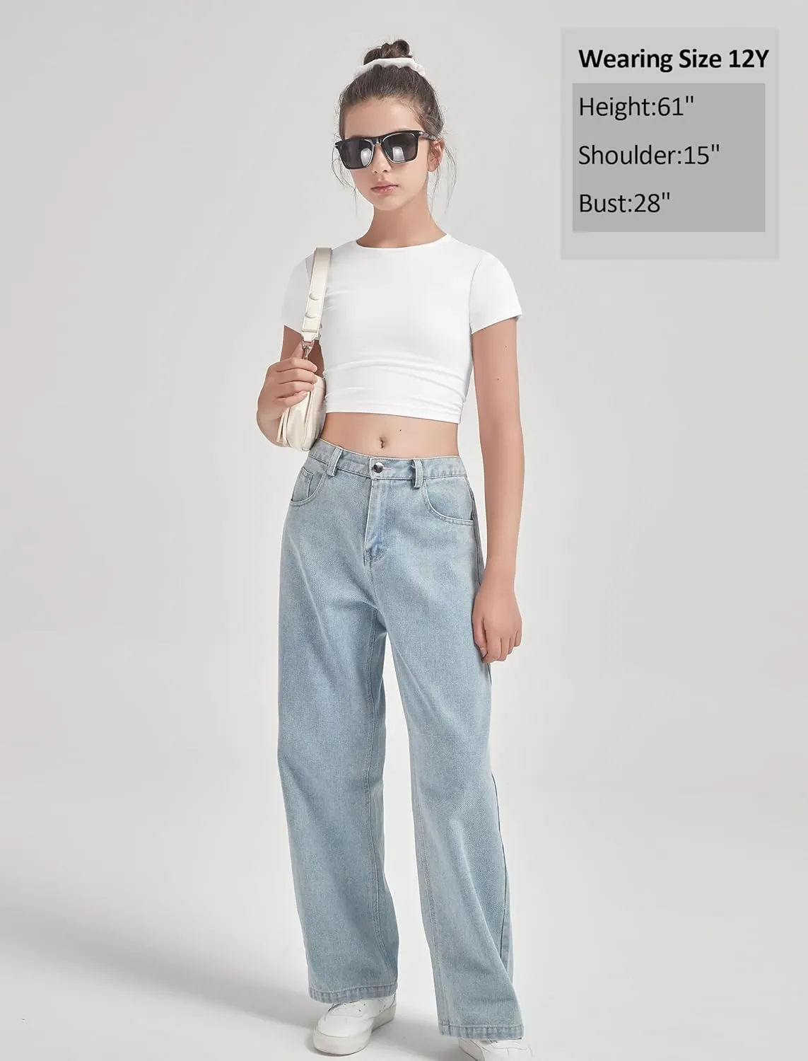 EXARUS 3 Pack Girls Cropped Slim Fit T Shirts Short Sleeve Soft Basic Crew/Mock/Square Neck Tees Side Waist Ruched Tops