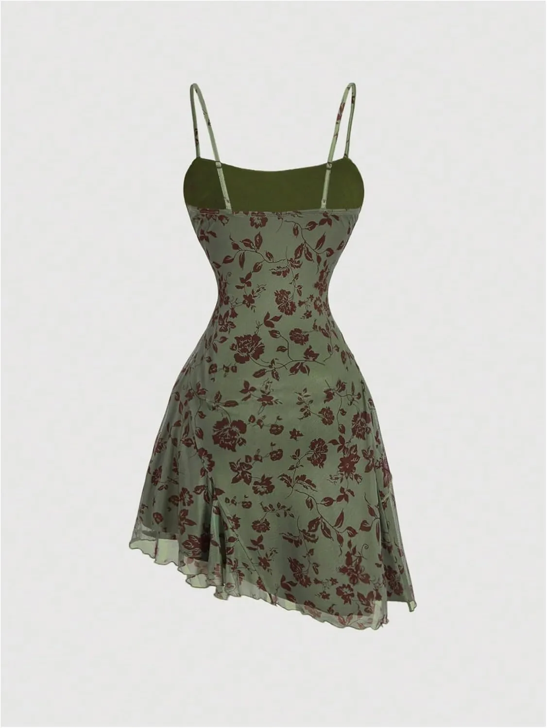 Floerns Women's Butterfly Print Ruched Beach Dress Asymmetrical Hem Cami Short Dress