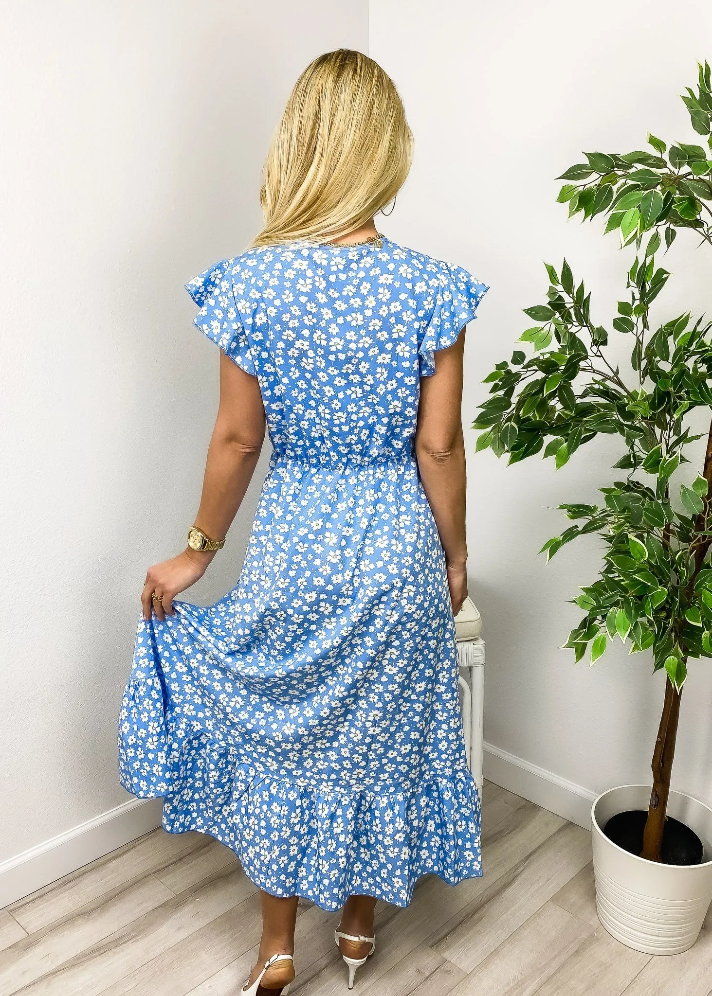 Floral Print Asymmetrical Ruffle Hem Dress