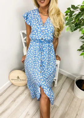 Floral Print Asymmetrical Ruffle Hem Dress