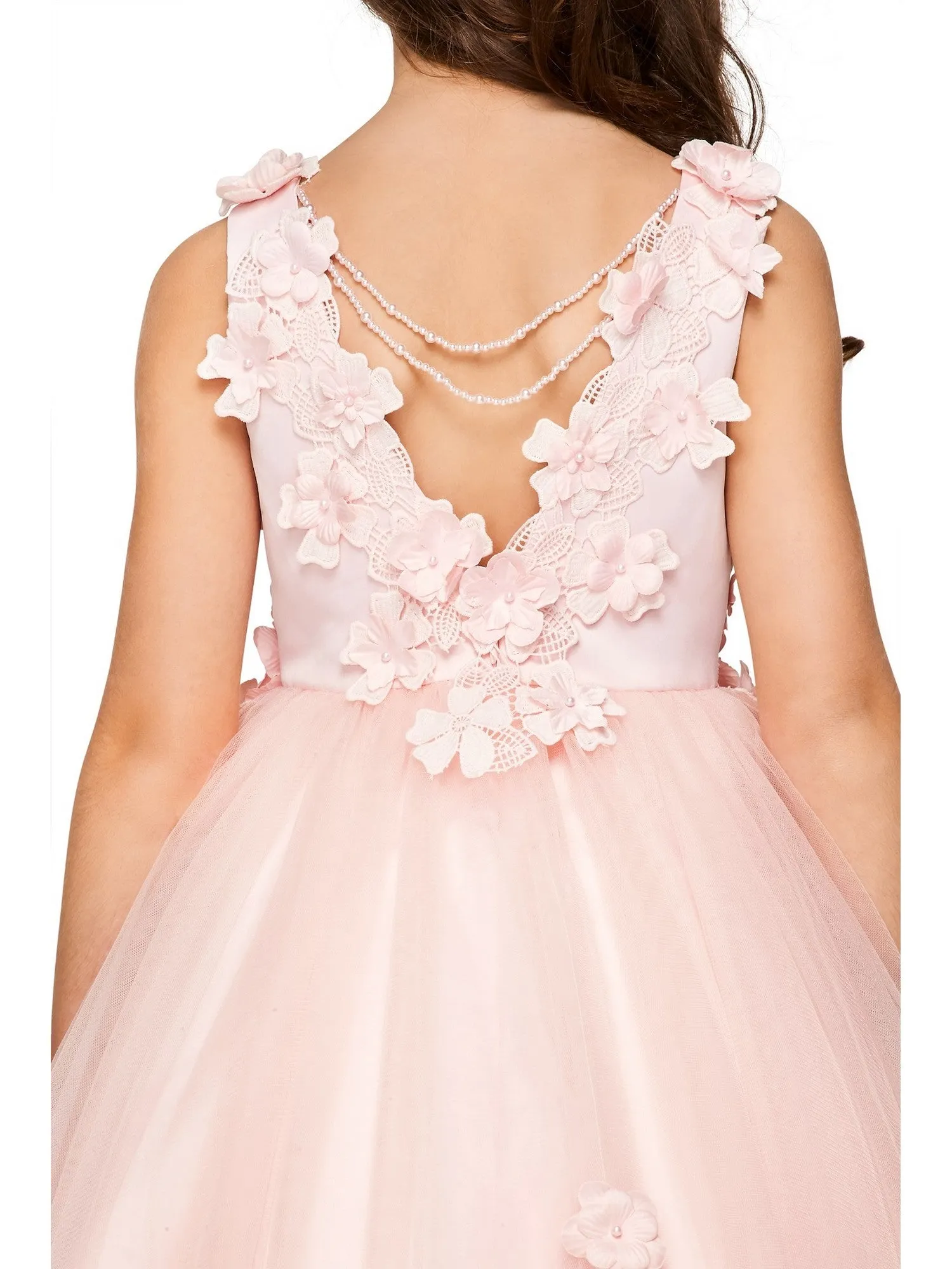 Girls Multi Color Lace 3D Flowers Pearl Trim Tulle Special Occasion Dress 2-16
