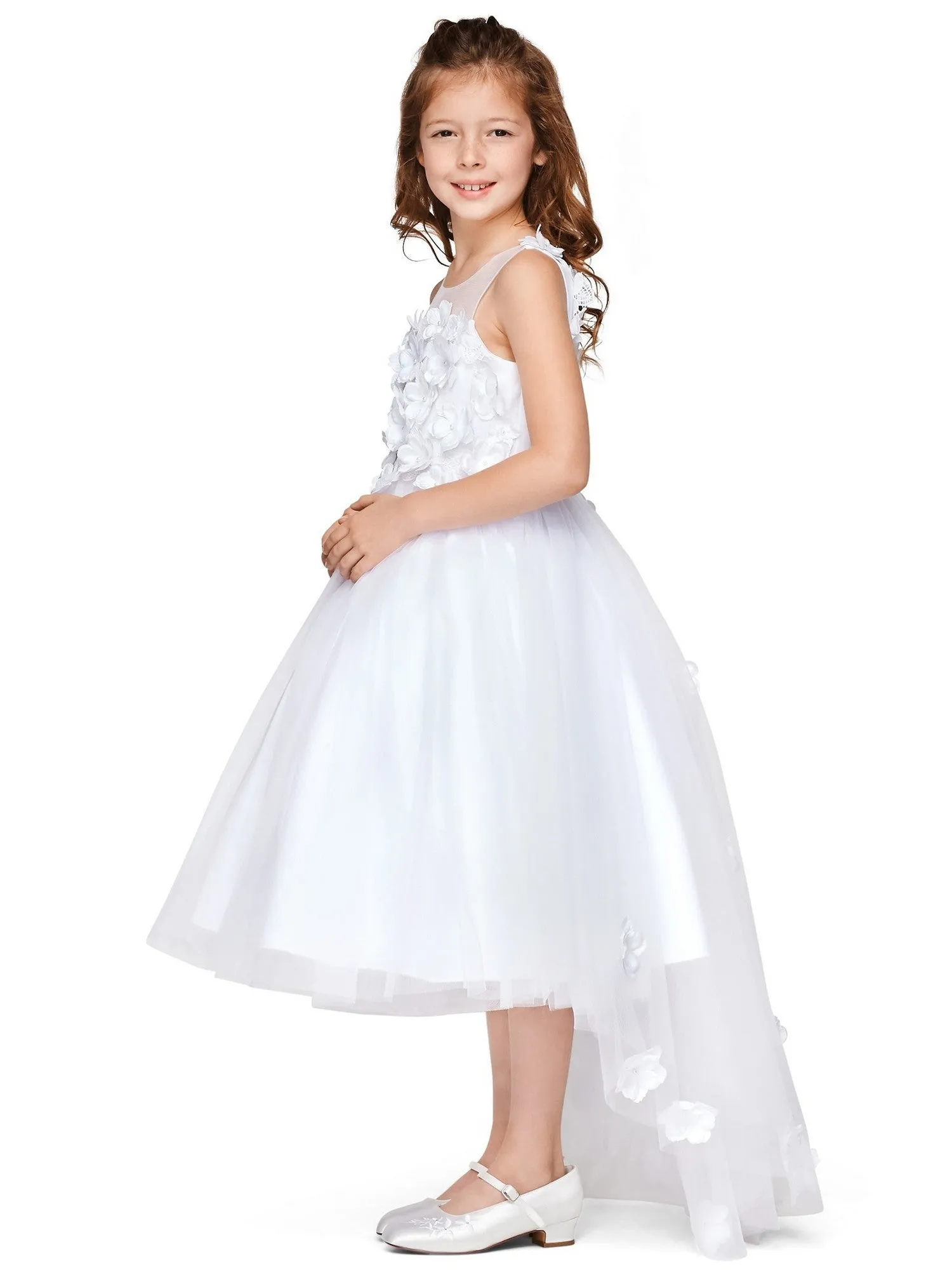 Girls Multi Color Lace 3D Flowers Pearl Trim Tulle Special Occasion Dress 2-16