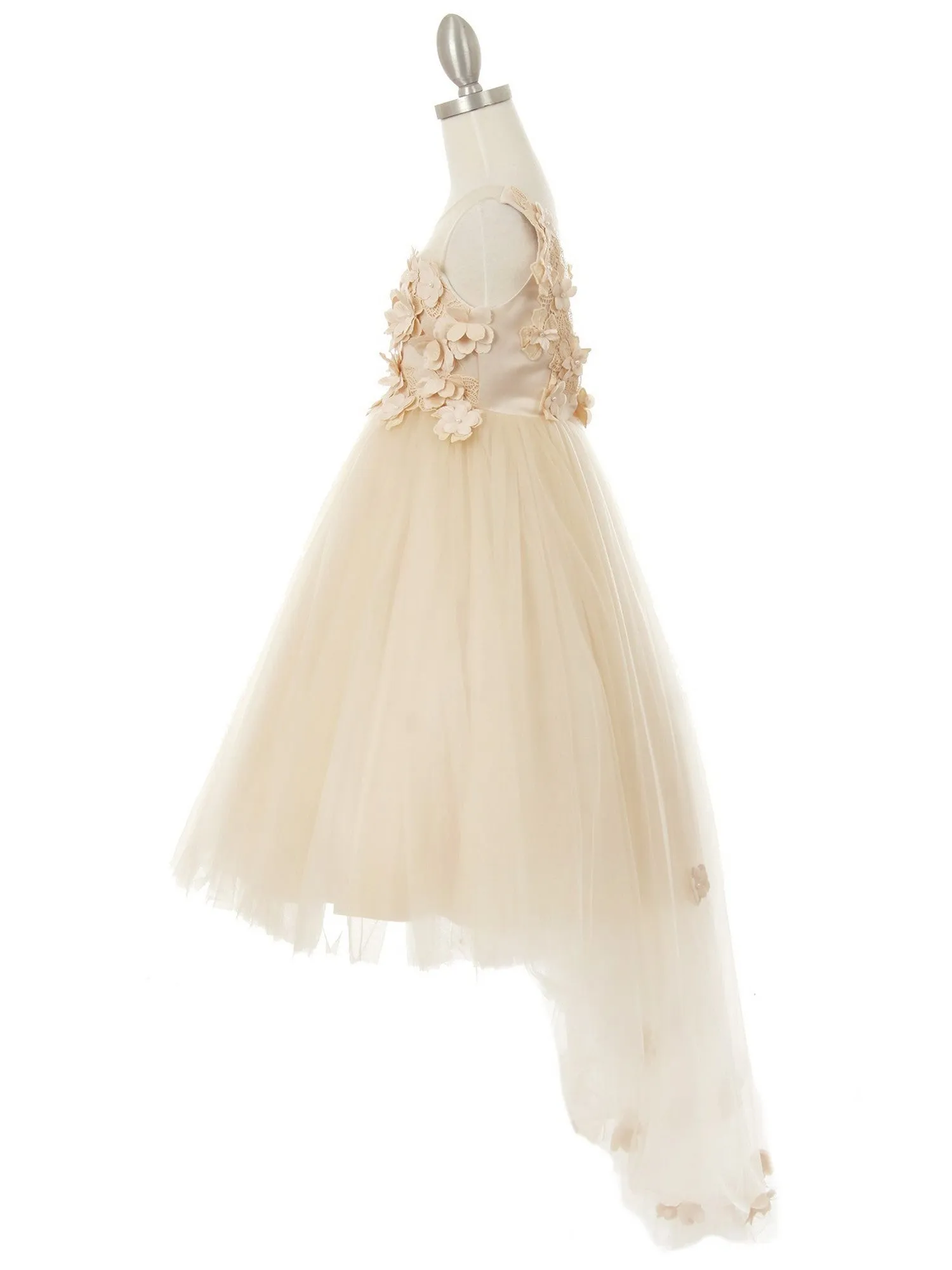 Girls Multi Color Lace 3D Flowers Pearl Trim Tulle Special Occasion Dress 2-16