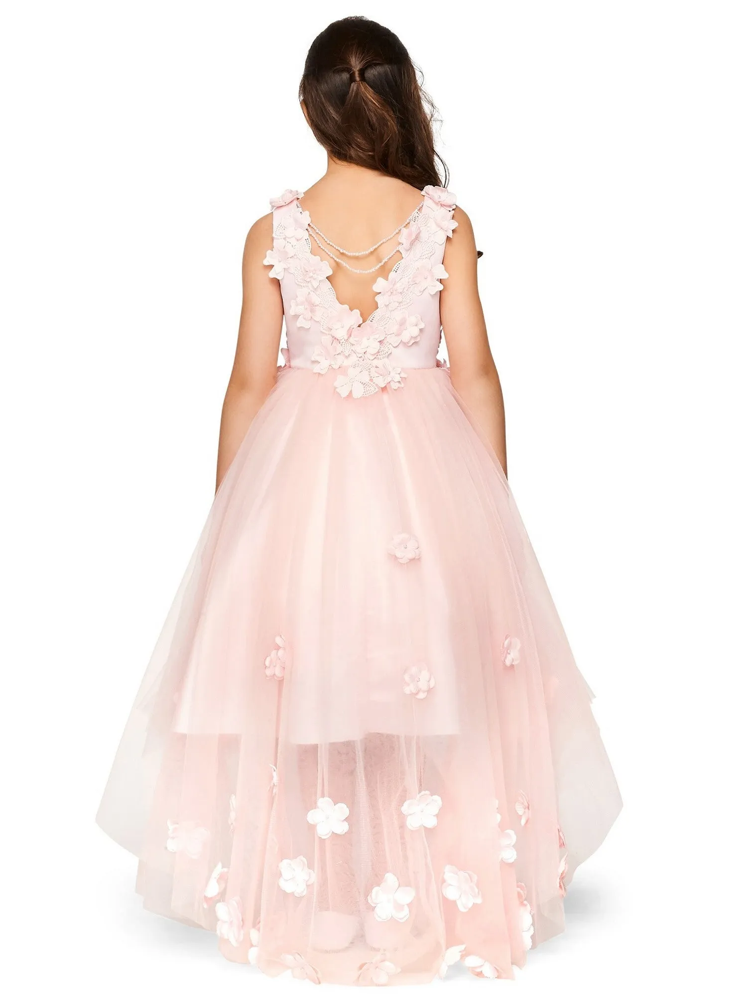 Girls Multi Color Lace 3D Flowers Pearl Trim Tulle Special Occasion Dress 2-16