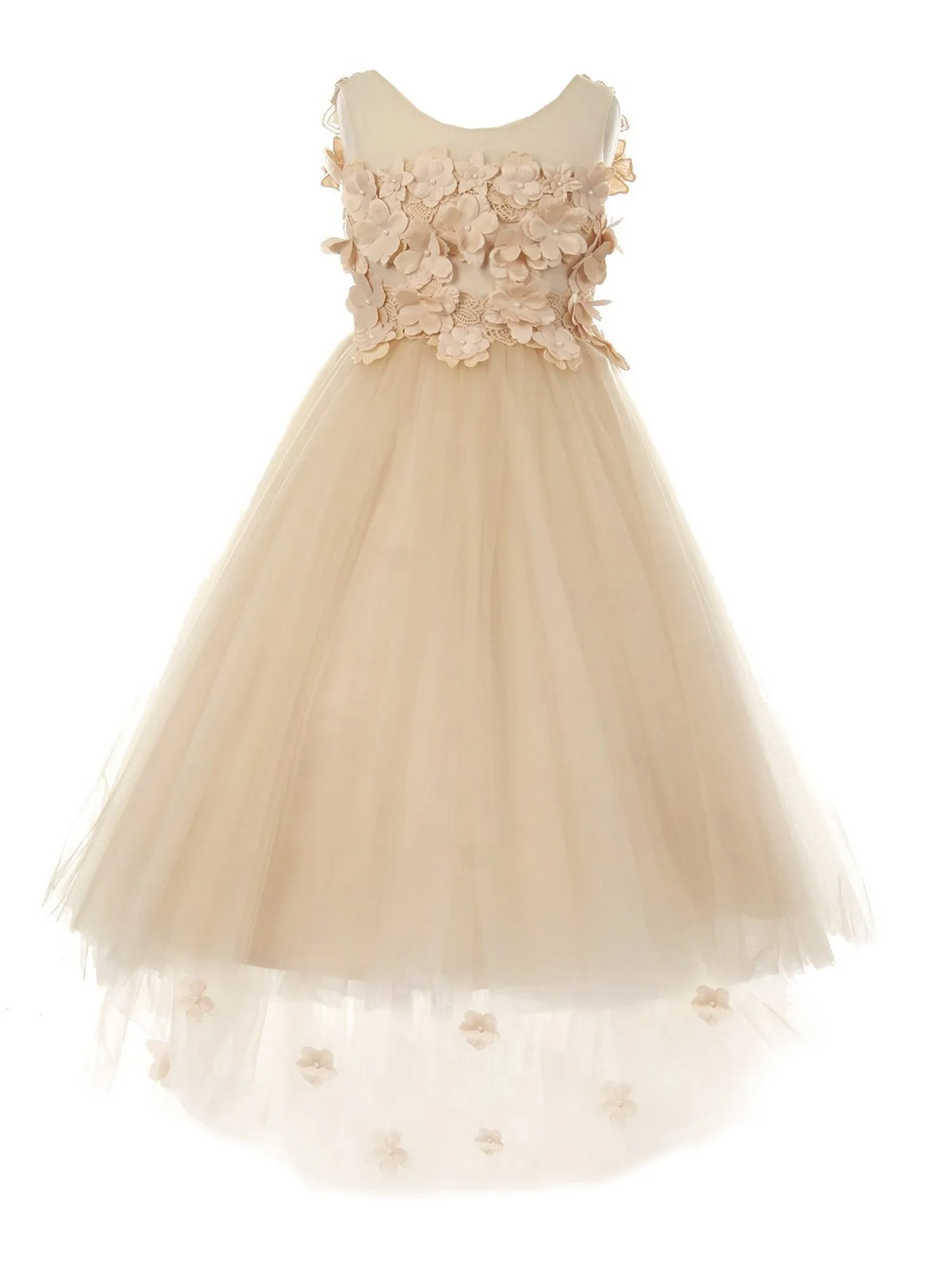 Girls Multi Color Lace 3D Flowers Pearl Trim Tulle Special Occasion Dress 2-16
