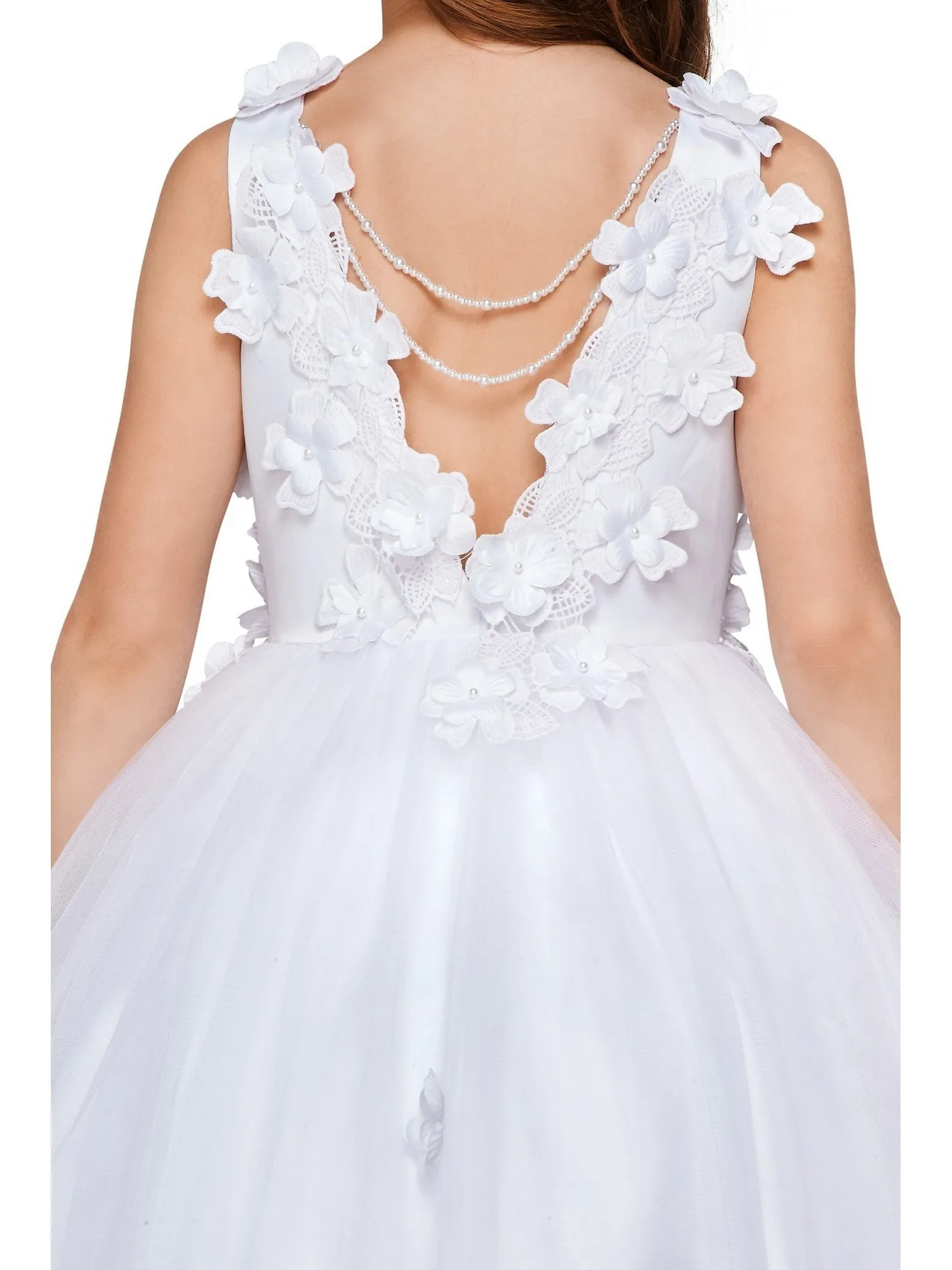 Girls Multi Color Lace 3D Flowers Pearl Trim Tulle Special Occasion Dress 2-16