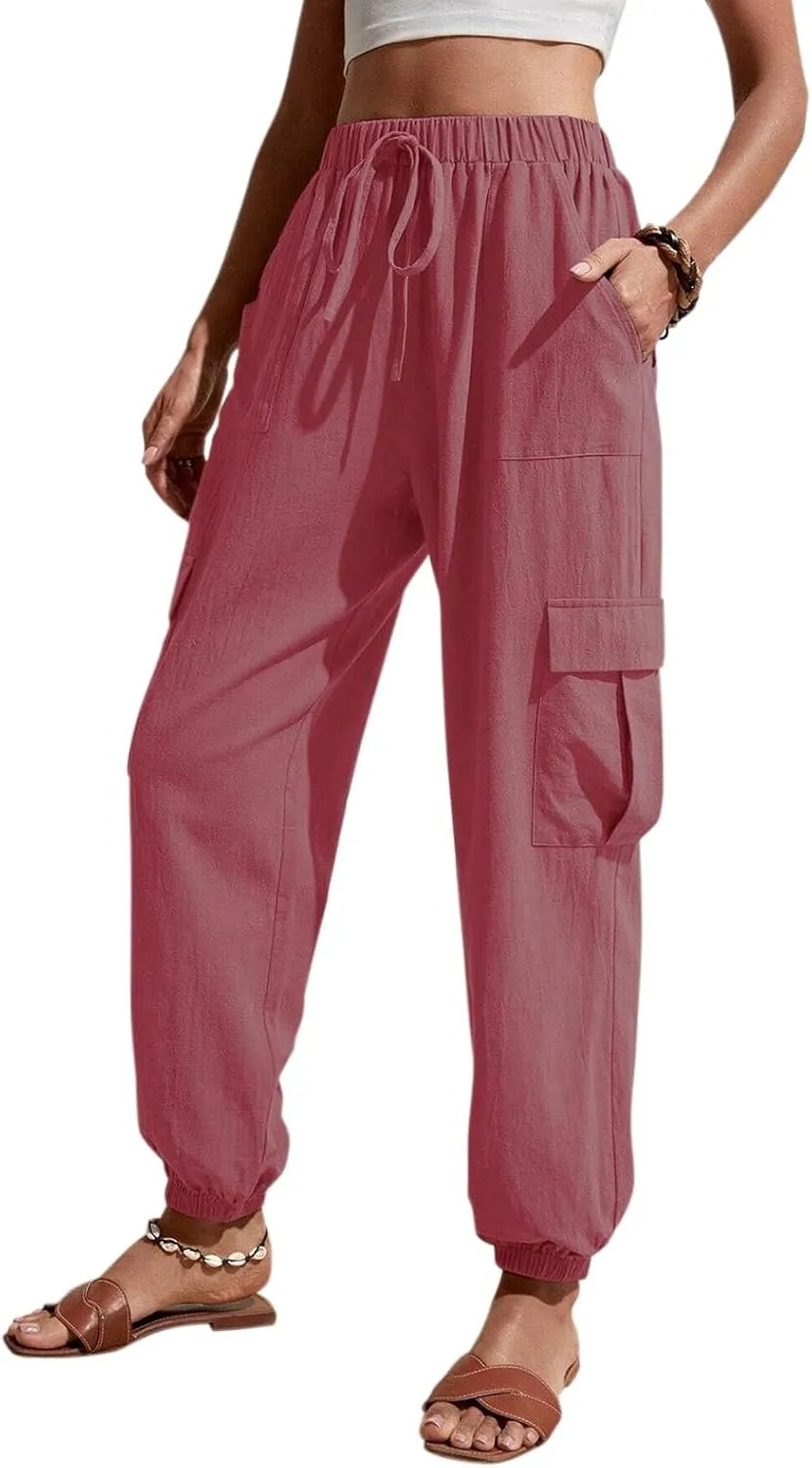 GUOLEZEEV High Waisted Jogger Pants Loose Hiking Joggers for Women Casual Lightweight Tapered Cargo Pants with Pockets