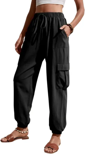 GUOLEZEEV High Waisted Jogger Pants Loose Hiking Joggers for Women Casual Lightweight Tapered Cargo Pants with Pockets