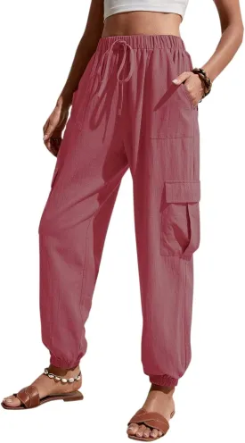 GUOLEZEEV High Waisted Jogger Pants Loose Hiking Joggers for Women Casual Lightweight Tapered Cargo Pants with Pockets