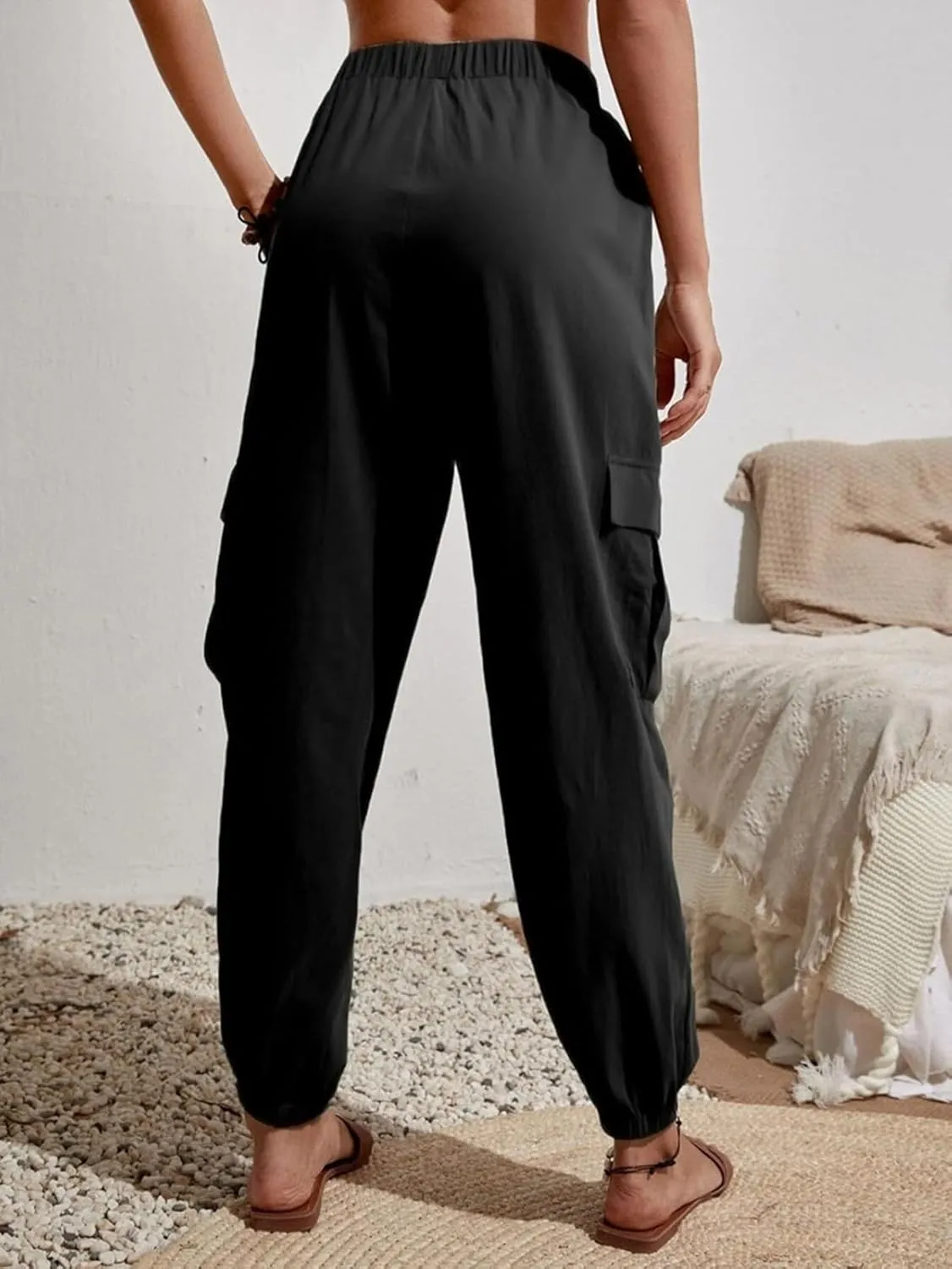 GUOLEZEEV High Waisted Jogger Pants Loose Hiking Joggers for Women Casual Lightweight Tapered Cargo Pants with Pockets