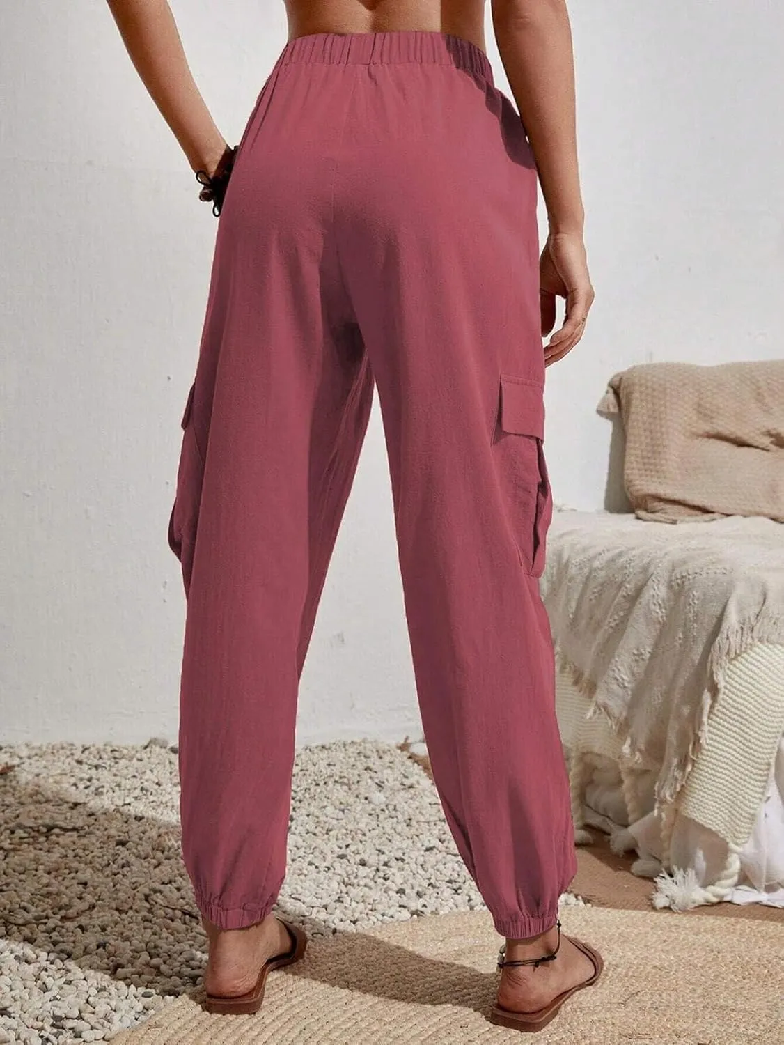 GUOLEZEEV High Waisted Jogger Pants Loose Hiking Joggers for Women Casual Lightweight Tapered Cargo Pants with Pockets