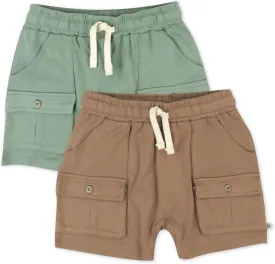HonestBaby unisex-baby 2-pack Cargo Shorts 100% Organic Cotton for Infant Baby and Toddler, Boys, Girls