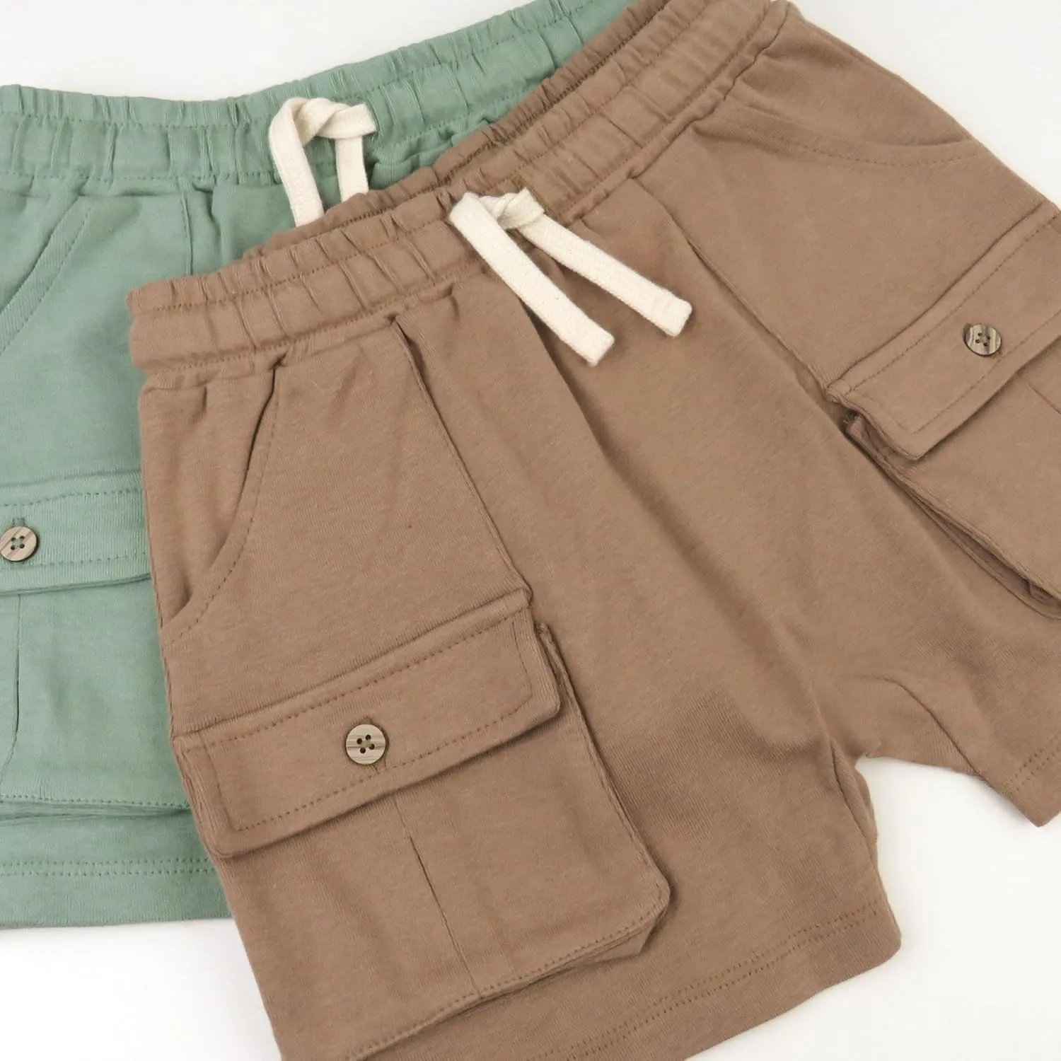 HonestBaby unisex-baby 2-pack Cargo Shorts 100% Organic Cotton for Infant Baby and Toddler, Boys, Girls