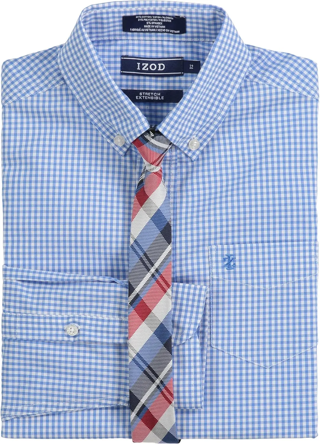 IZOD Boys' Long Sleeve Button-Down Collared Dress Shirt with Tie and Chest Pocket