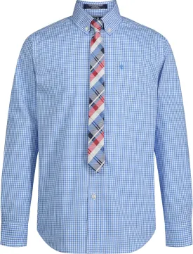 IZOD Boys' Long Sleeve Button-Down Collared Dress Shirt with Tie and Chest Pocket