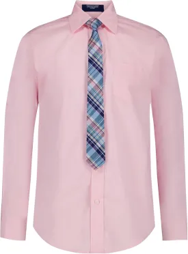 IZOD Boys' Long Sleeve Button-Down Collared Dress Shirt with Tie and Chest Pocket