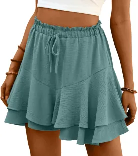 Lepunuo Flowy Shorts for Women Boho Ruffle Tiered Butterfly Skorts High Waist Mini Skirts Casual Shorts