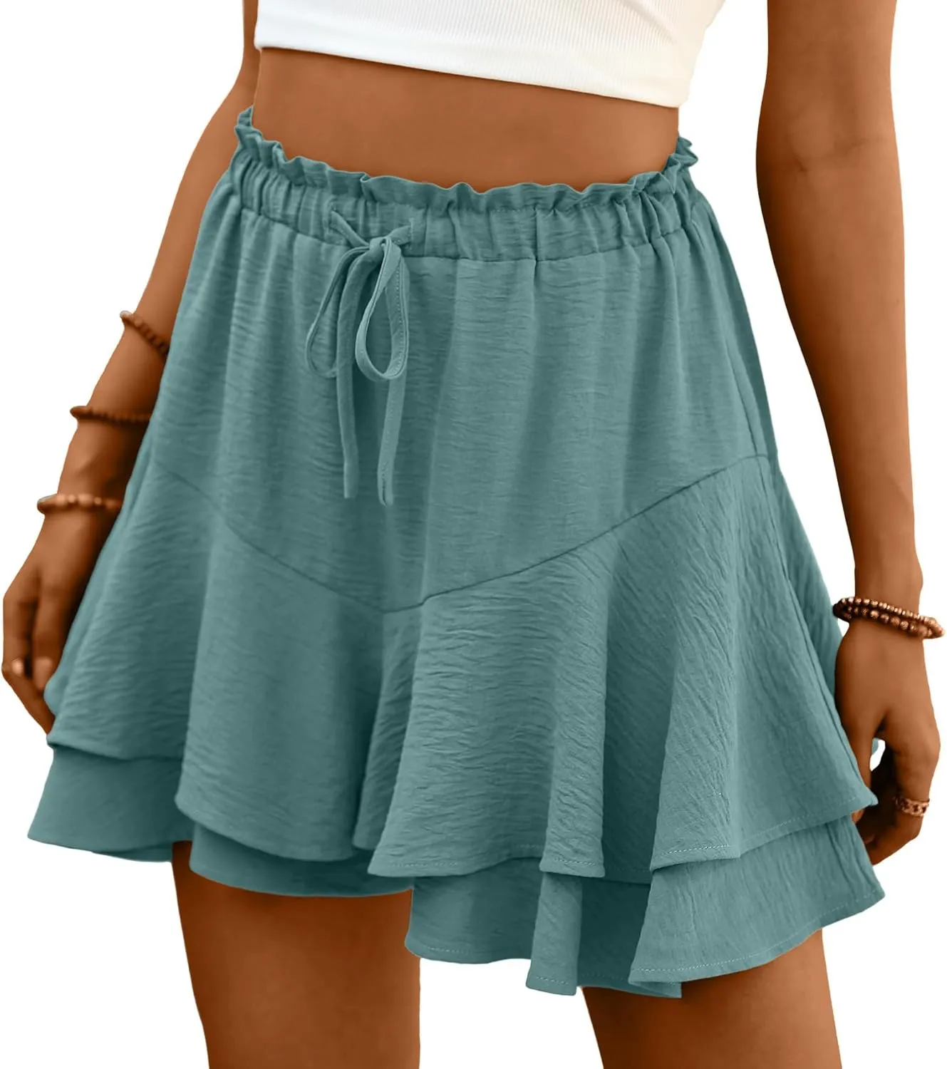 Lepunuo Flowy Shorts for Women Boho Ruffle Tiered Butterfly Skorts High Waist Mini Skirts Casual Shorts