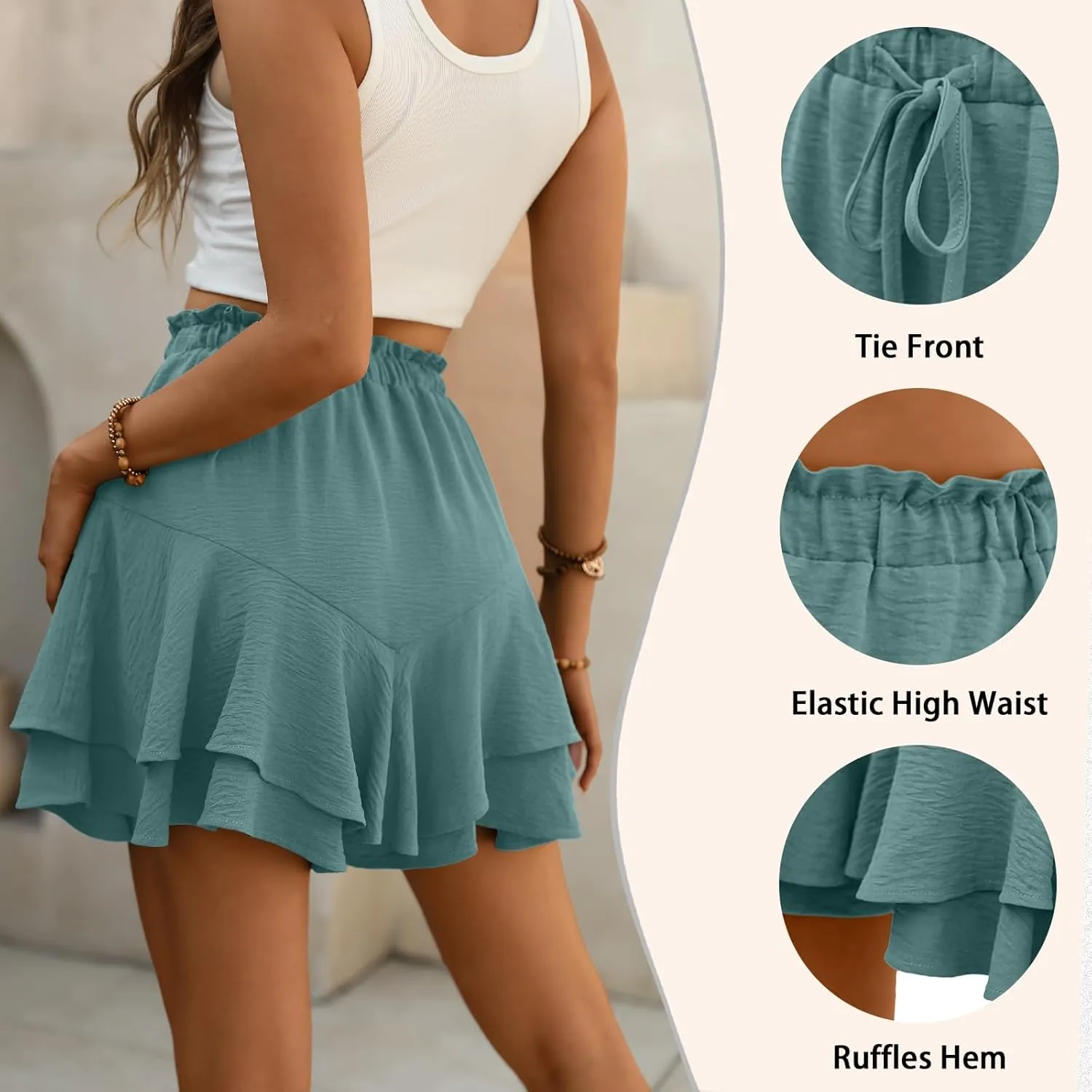 Lepunuo Flowy Shorts for Women Boho Ruffle Tiered Butterfly Skorts High Waist Mini Skirts Casual Shorts