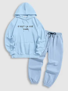 Letter Printed Hoodie And Jogger Pant