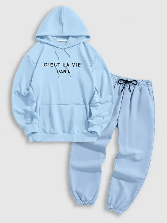 Letter Printed Hoodie And Jogger Pant