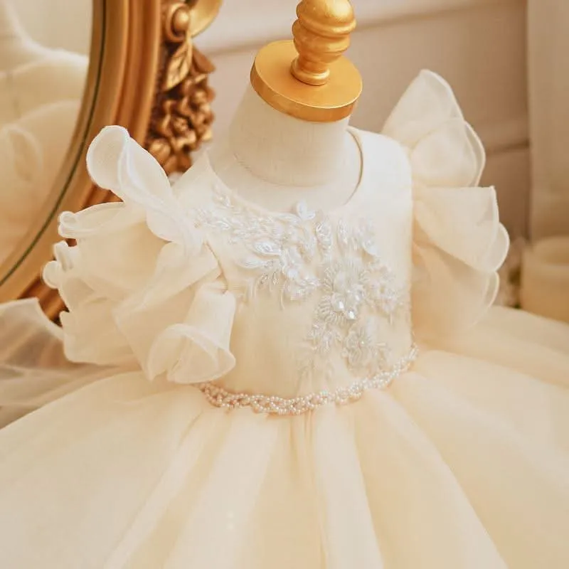 Little flying sleeve baby shower princess dress Dreamy Floral Embroidered Dress