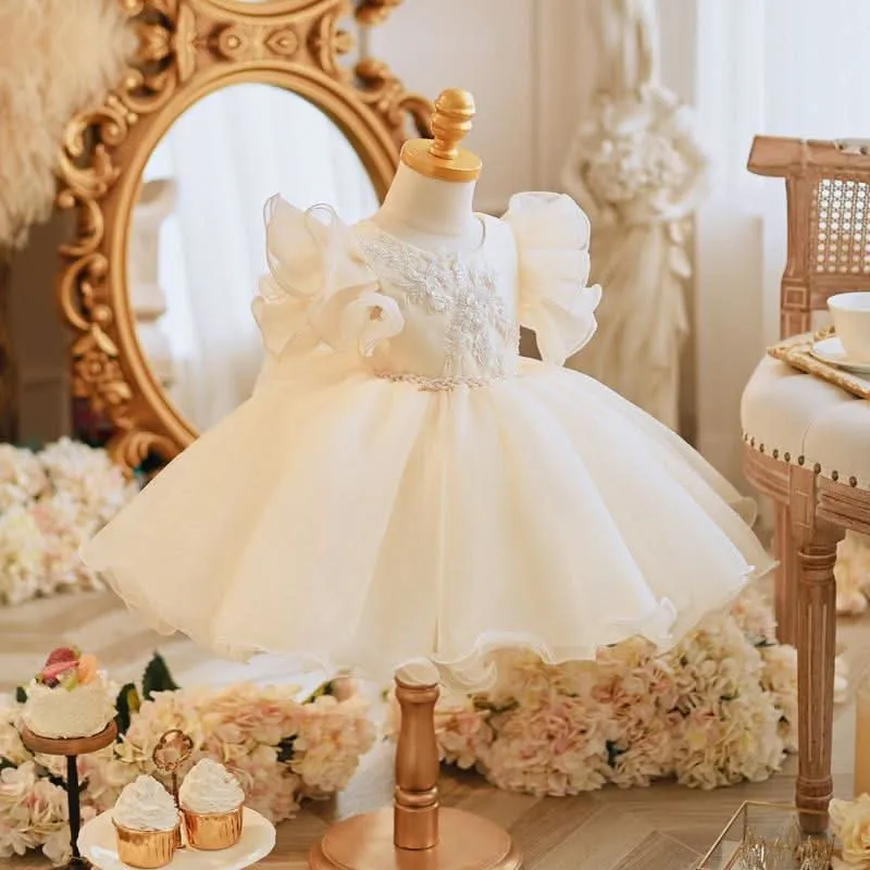 Little flying sleeve baby shower princess dress Dreamy Floral Embroidered Dress