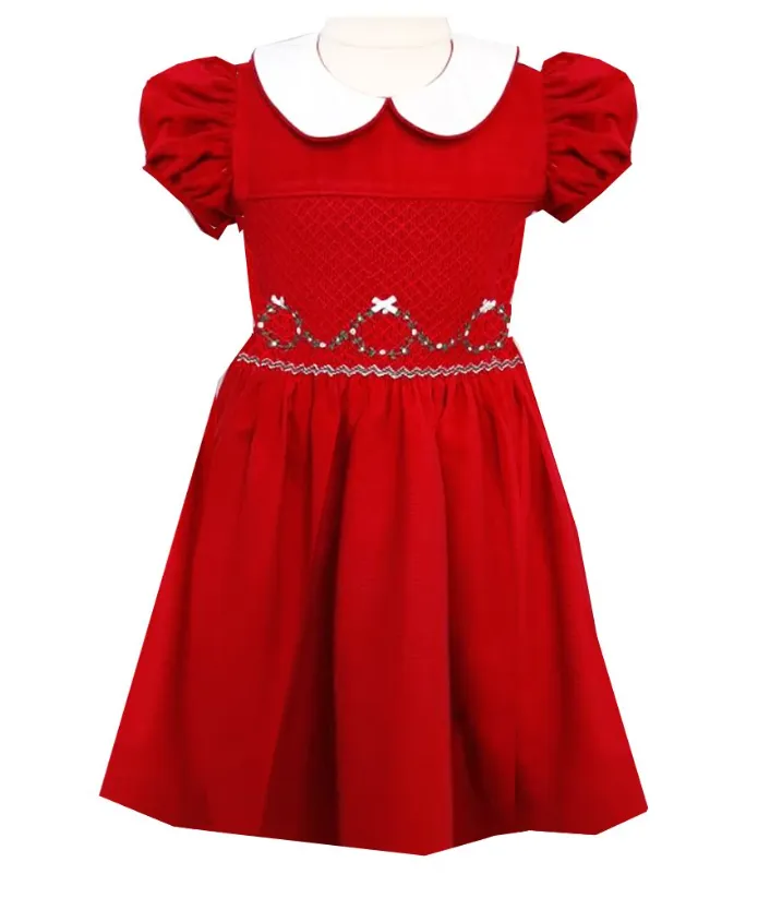 Little Threads Smocked Christmas Wreath Dress Set