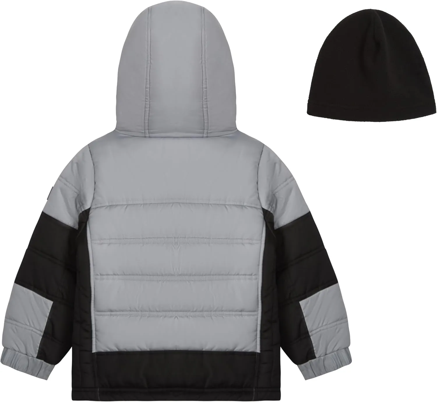 LONDON FOG Boys' Sporty Heavyweight Hooded Puffer Jacket and Fleece Beanie